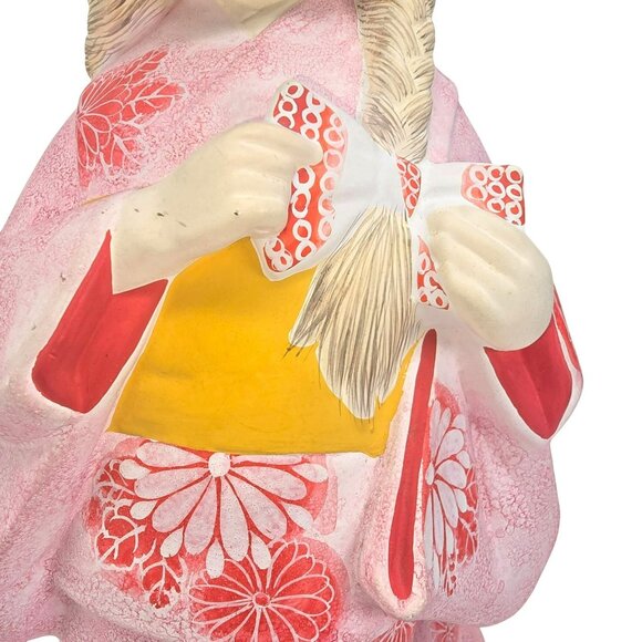 Ceramic Japanese Girl Figurine In Pink Kimono Floral Design Kneeling Pose JE369 - Picture 3 of 16